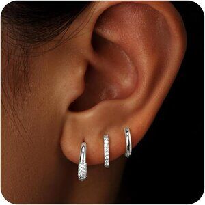 Women's Silver Chunky Multiple Piercing Cubic Zircon Jewelry Earrings